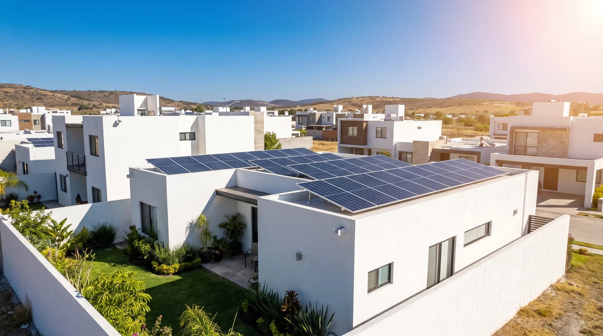 Vivienda con sistema solar instalado en azotea