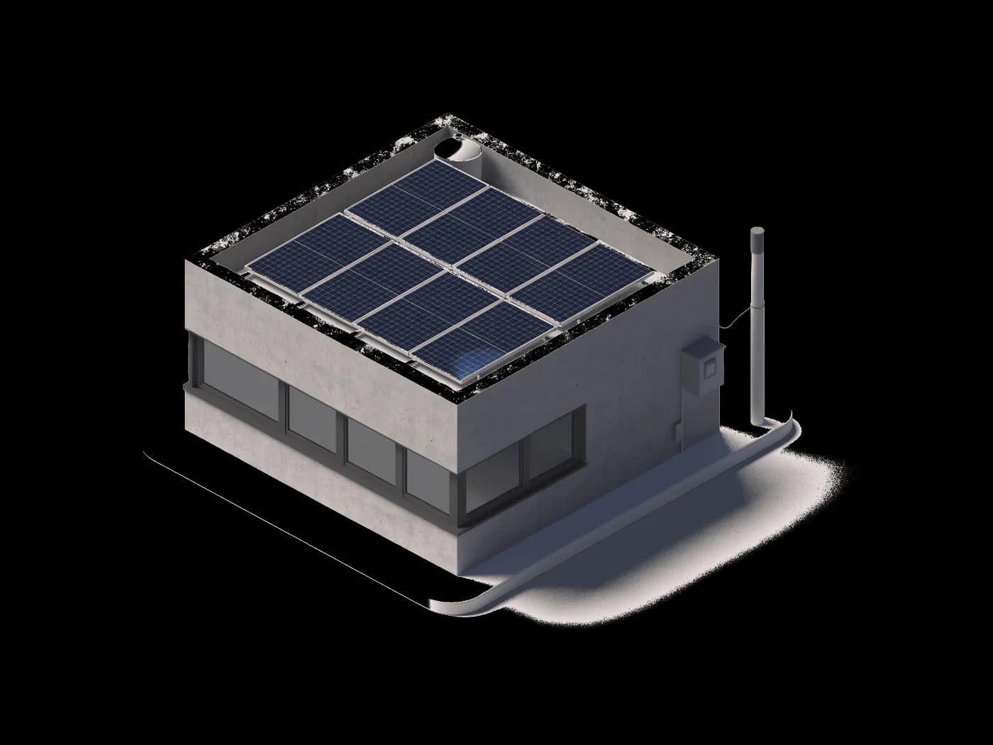 La misma casa con el sistema solar en el techo