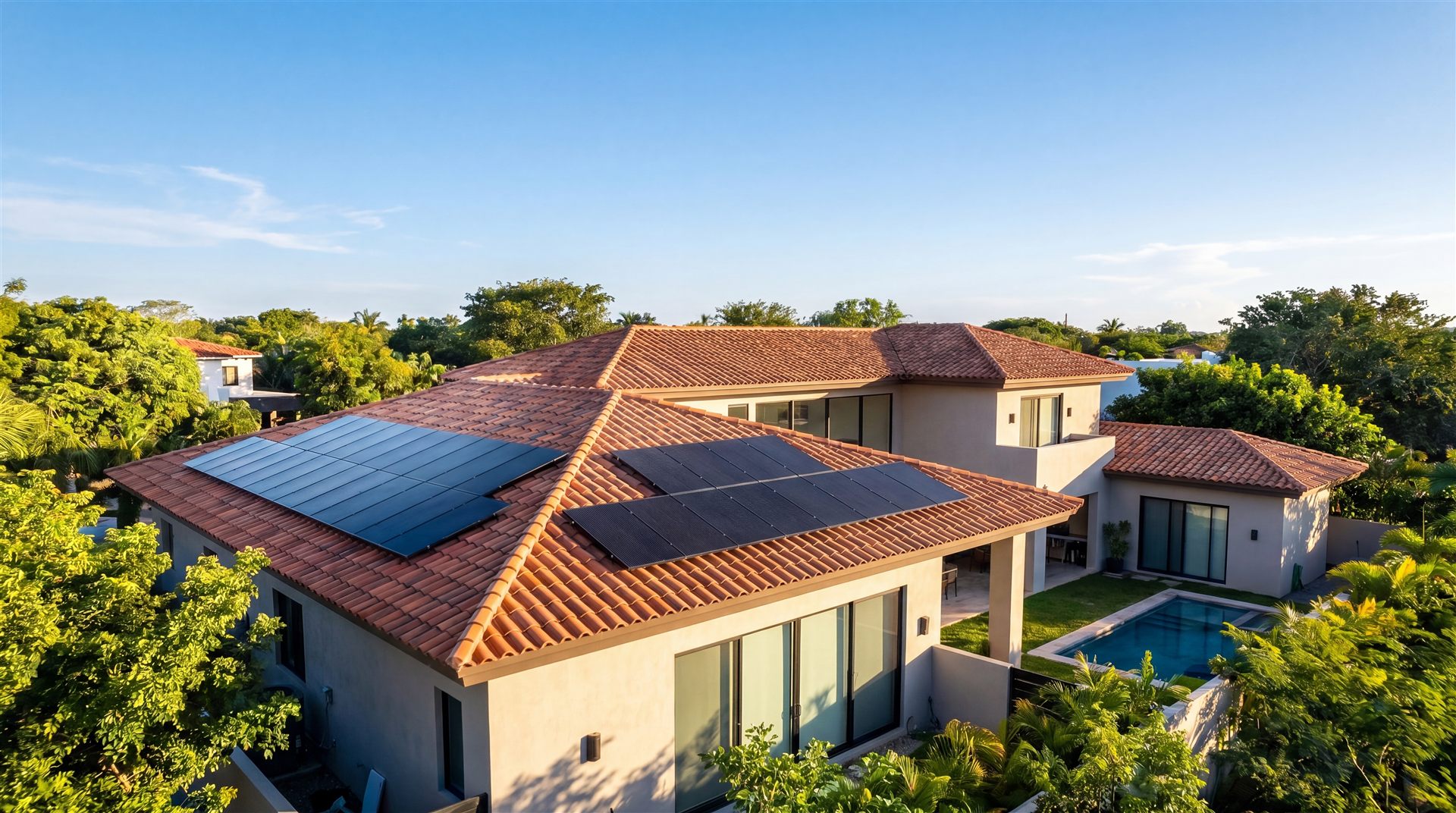 Casa con paneles solares instalados